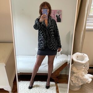 BOB MACKIE FLEECE JACKET BUTTONS POCKETS COLLAR BLACK GREY COLLAR ROLL CUFFS